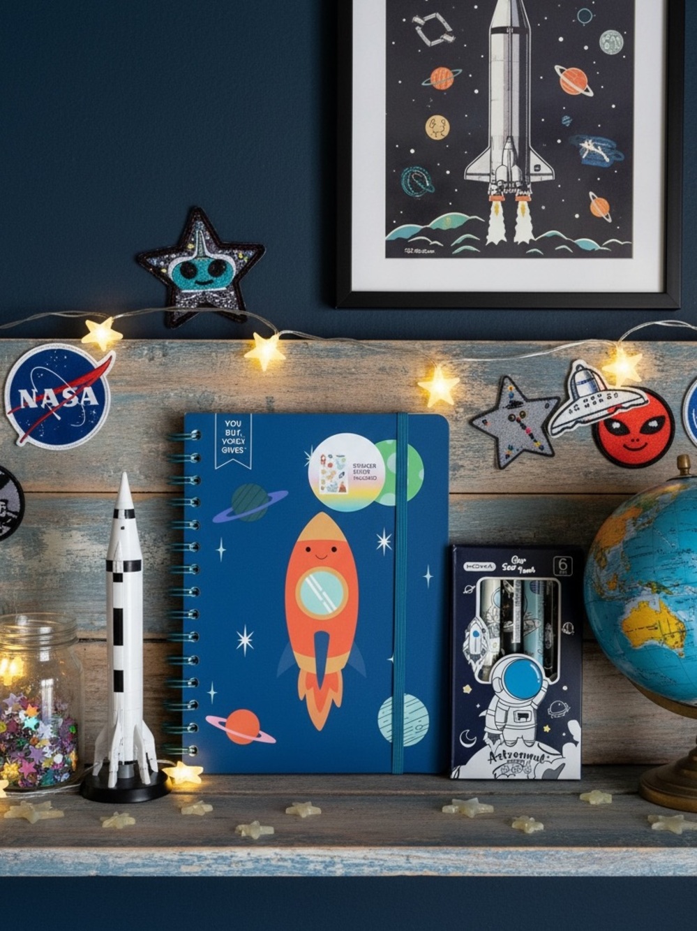 Yoobi Outer Space Spiral Journal/Notebook, Pen Set Space Rocket Design
